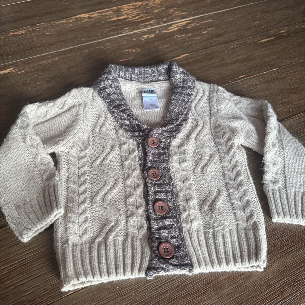 Little Lad Shawl Collar Cable Knit Baby Cardigan Sweater 12M Mix Gray